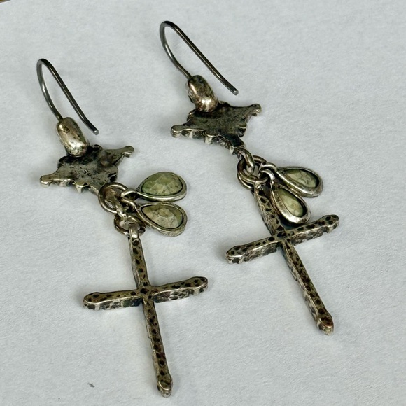 Silver Cross Dangle Earrings Boho Drop Pierced Fish Hook Earring, Religious EUC - Picture 8 of 9